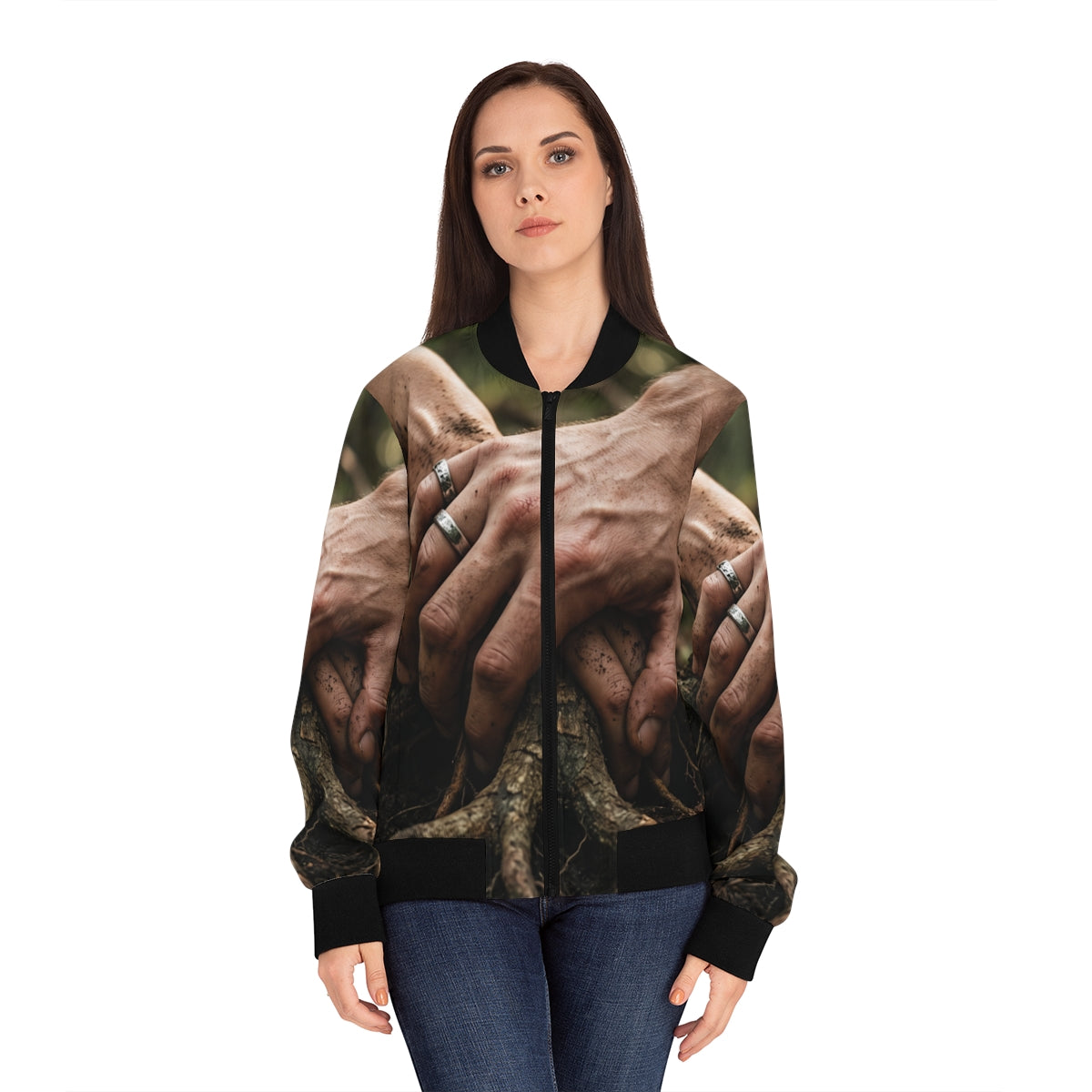 Women's Bomber Jacket with Forest Root Art