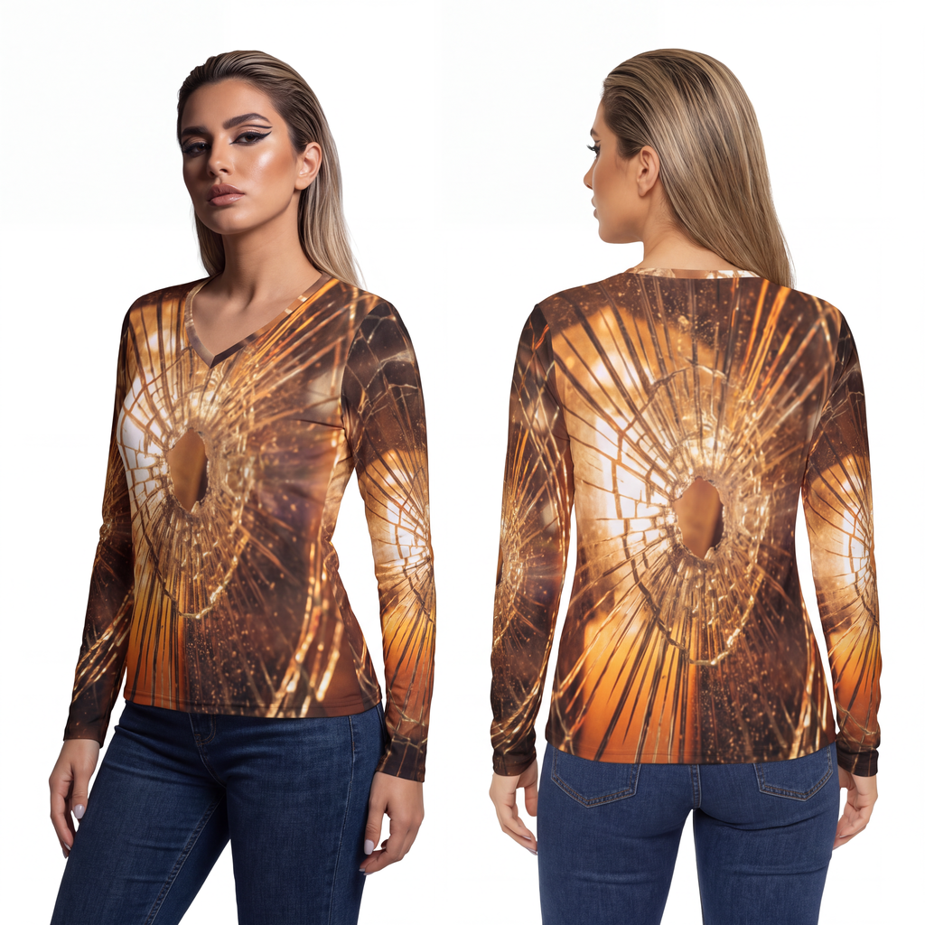 Women's Long Sleeve V-neck Shirt - Shattered Light Moody......