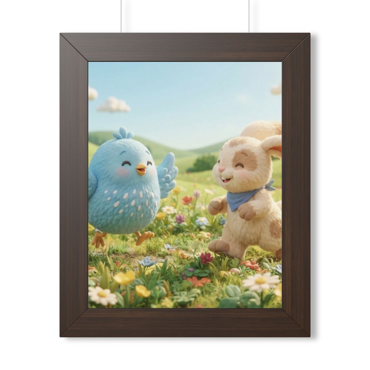 Framed Vertical Poster - Meadow Friends View — Walnut... |...