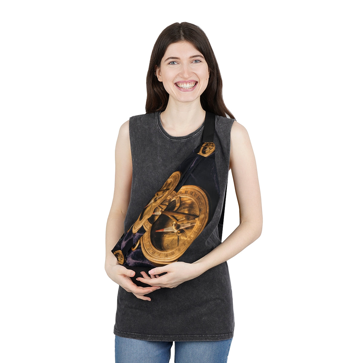 Large Fanny Pack with Vintage Sundial Compass