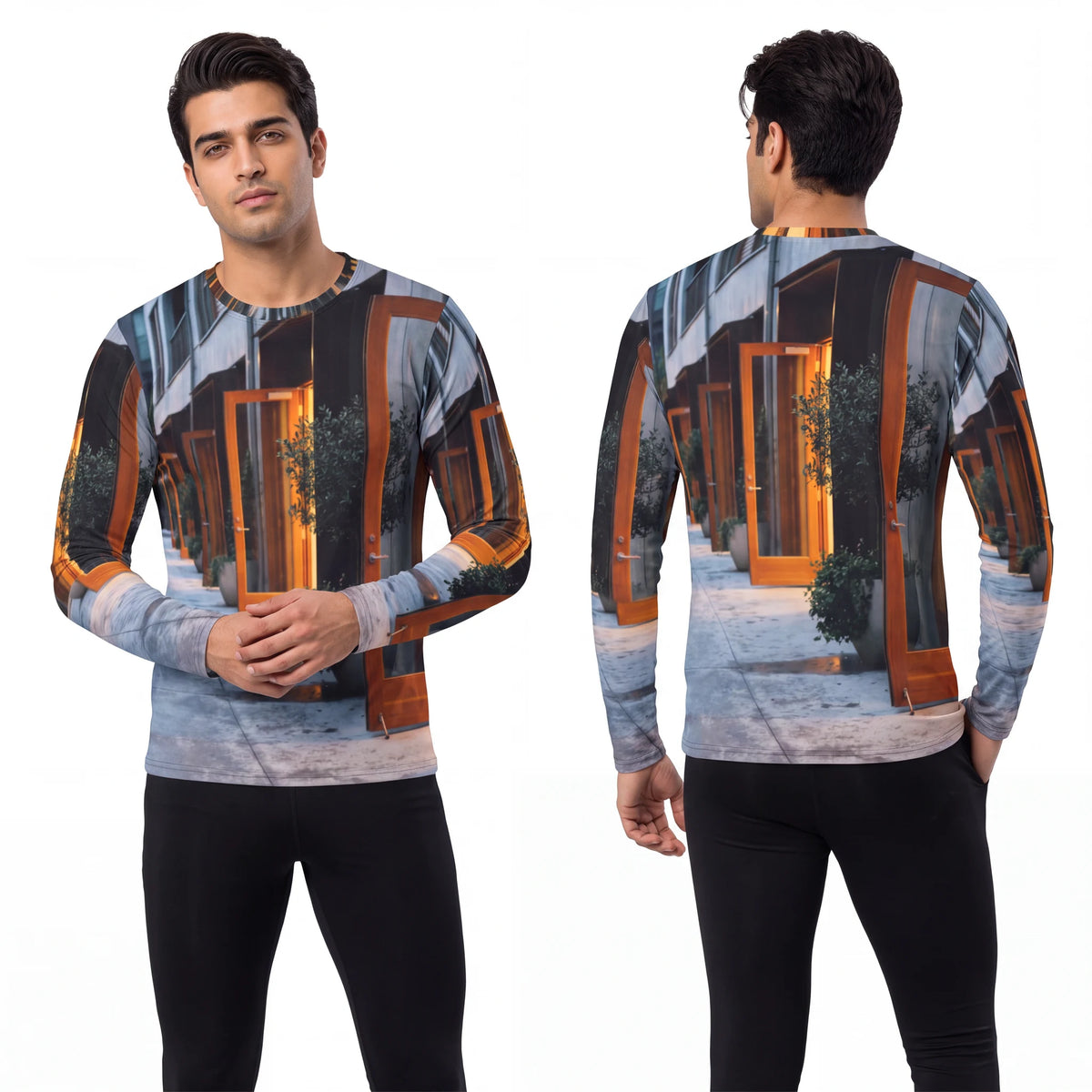 Men's Long Sleeve Shirt - Twilight Courtyard | Echovira...