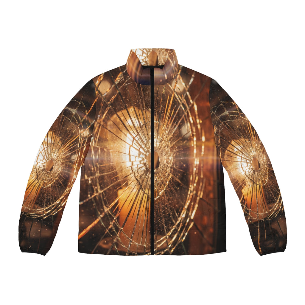Men's Puffer Jacket - Shattered Amber Light Art | Echovira...