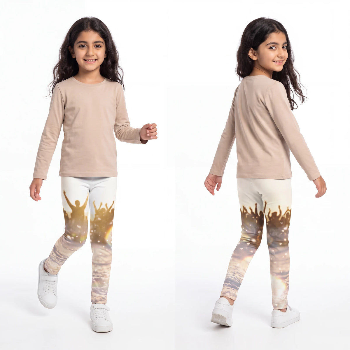 Kids Leggings with Golden Hour Crowd Art