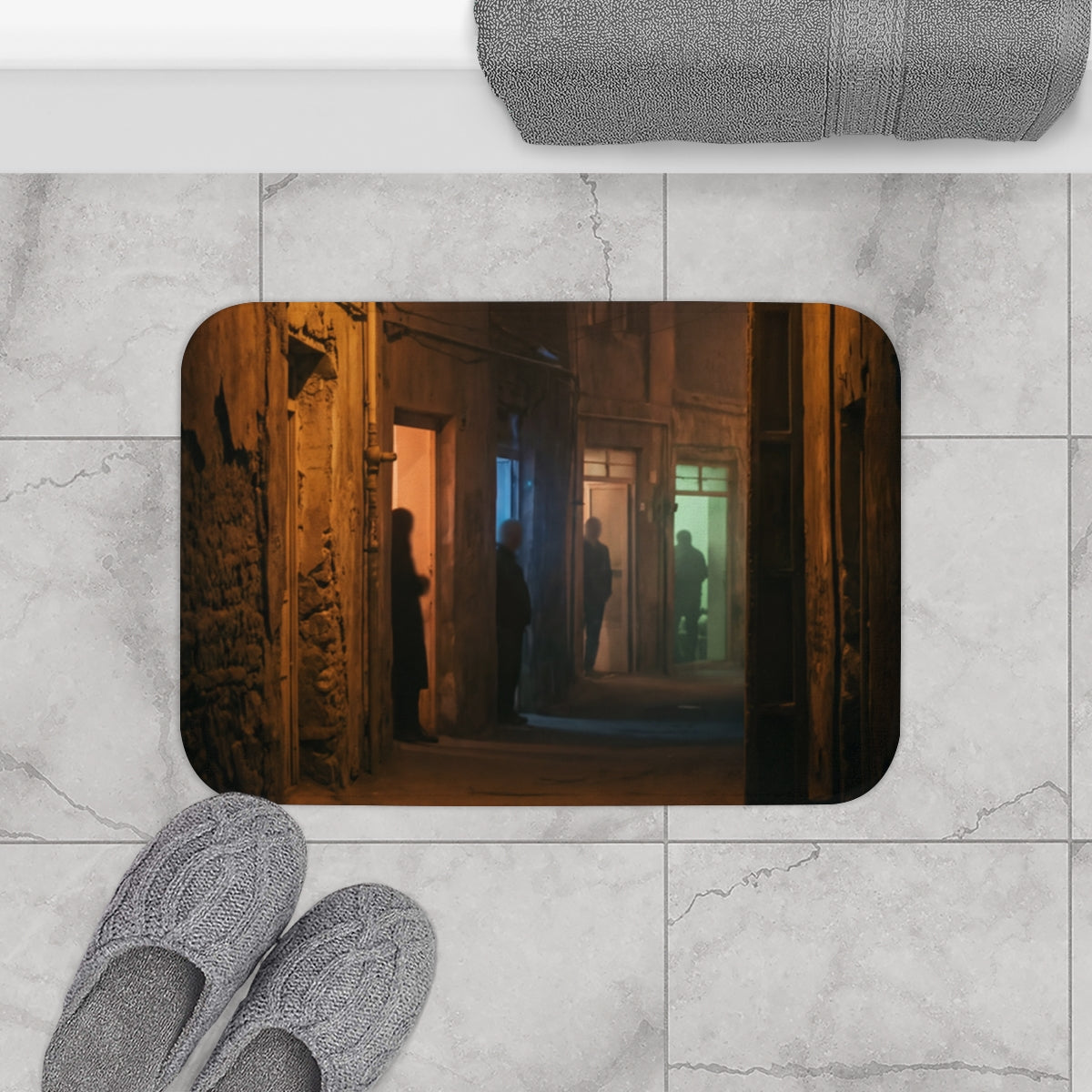 Bath Mat - Shadows of the City Shower Mat | Echovira Gallery