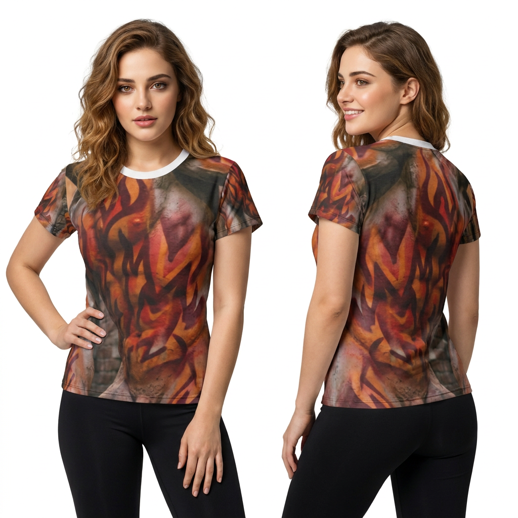 Women's Cut & Sew Tee with Urban Statue Art