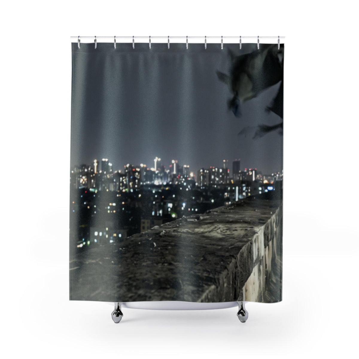 Shower Curtain - Twilight Urban Skyline Ledge | Echovira...