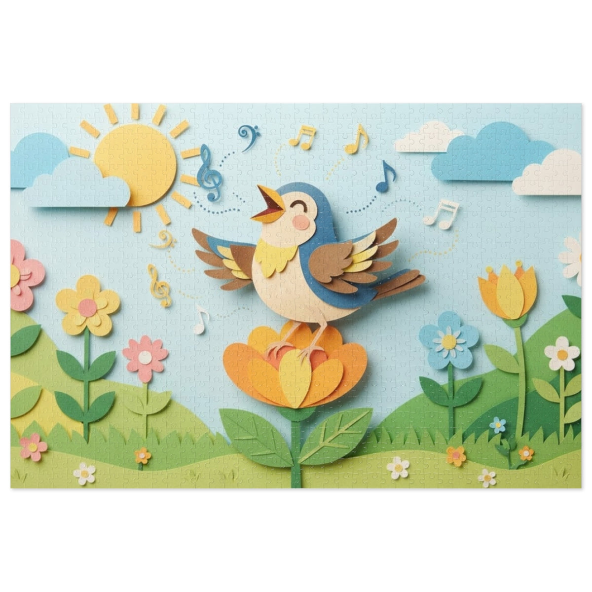 Jigsaw Puzzle with Tin - Papercut Songbird Meadow Canvas Art...