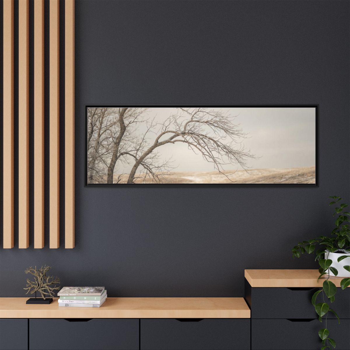 Framed Canvas Art - Minimalist Winter — Black / 1.25"