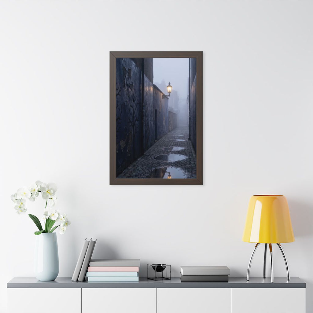Framed Vertical Poster - Cobblestone in Mist — Walnut... |...