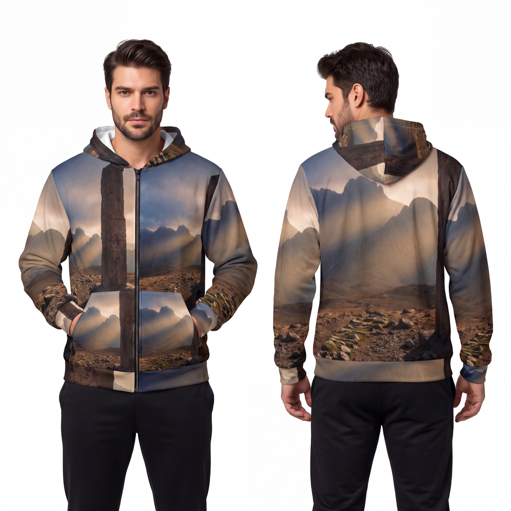 Men's Unisex Zip Hoodie - Ancient Stone Column Mountain... |...