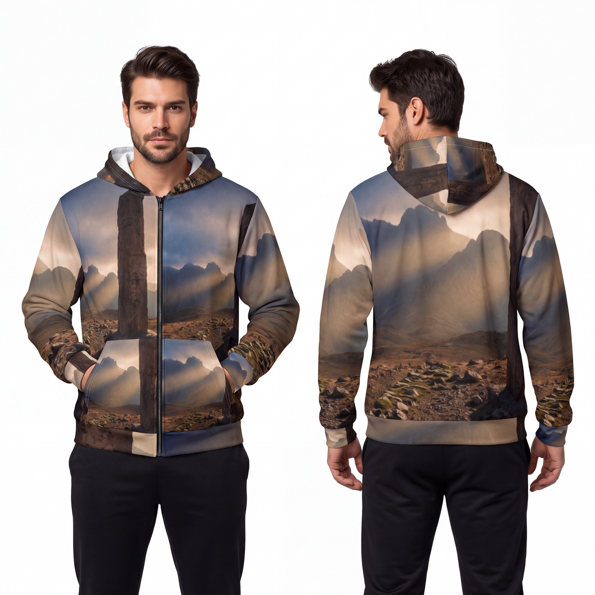 Men's Unisex Zip Hoodie - Ancient Stone Column Mountain... |...