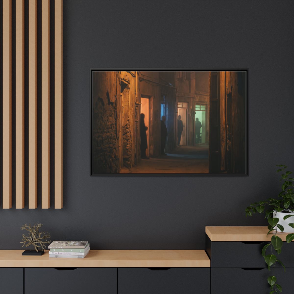 Matte Canvas, Framed - Shadowed Alleyway Mystery Art Print...