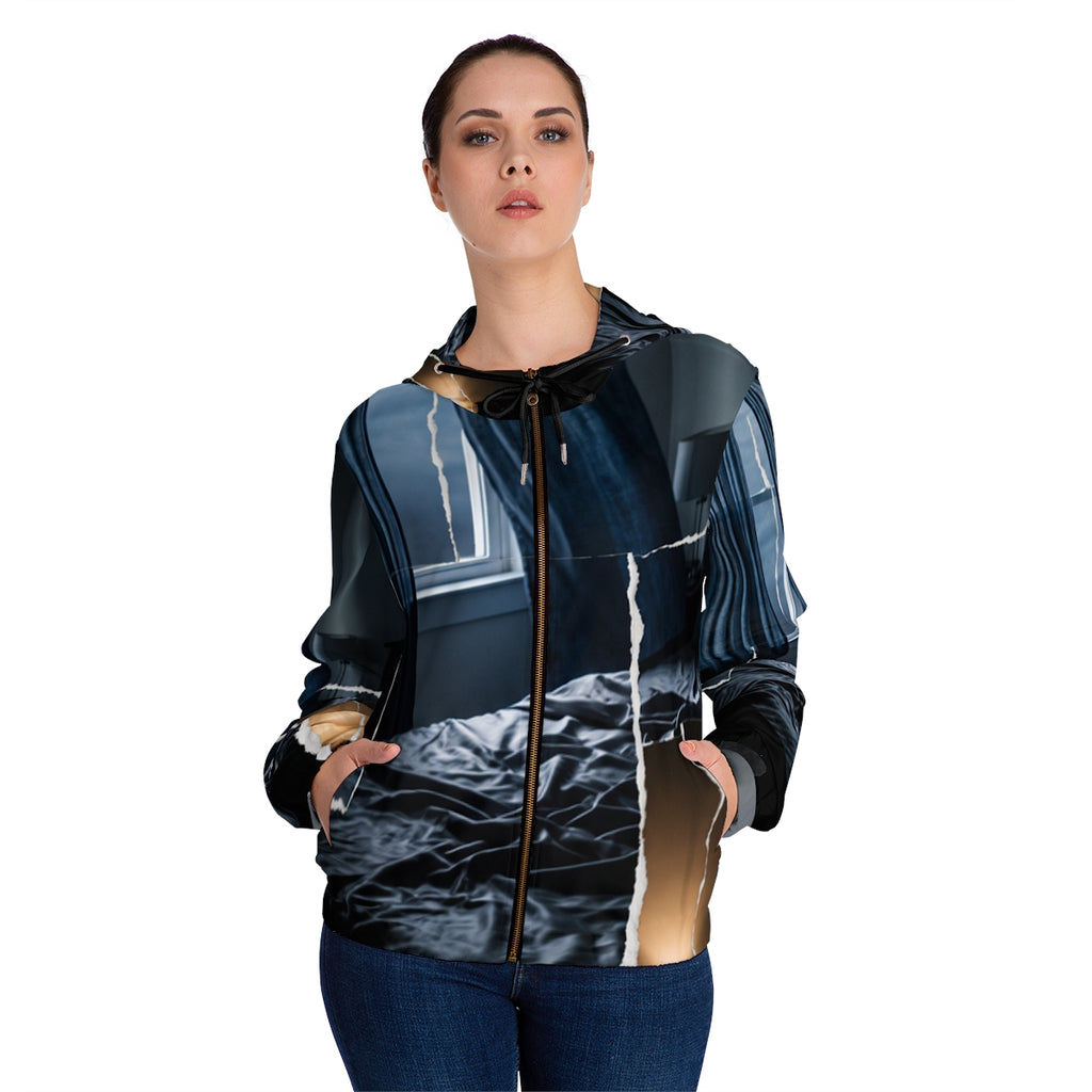 Women's Full-Zip Hoodie - Shadowed Sanctum Moody Bedroom......