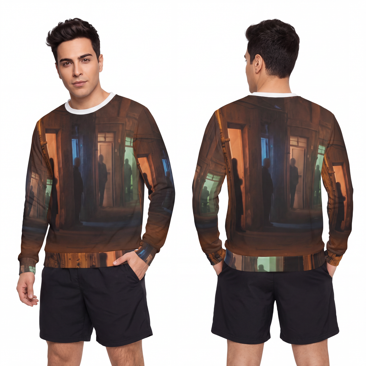 Men's Lightweight Sweatshirt - Shadowed Alleyway Mystery Art...