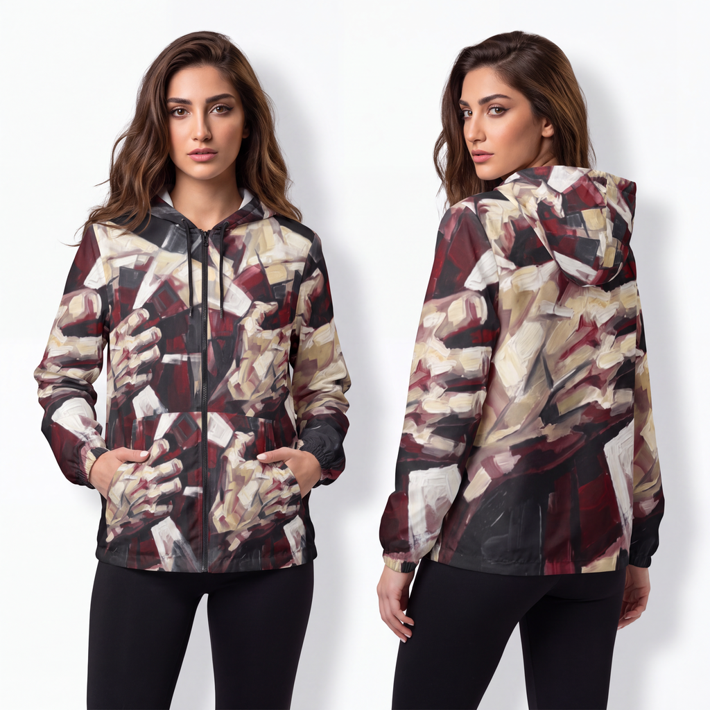 Unisex Windbreaker Jacket - Crimson Resonance | Echovira...