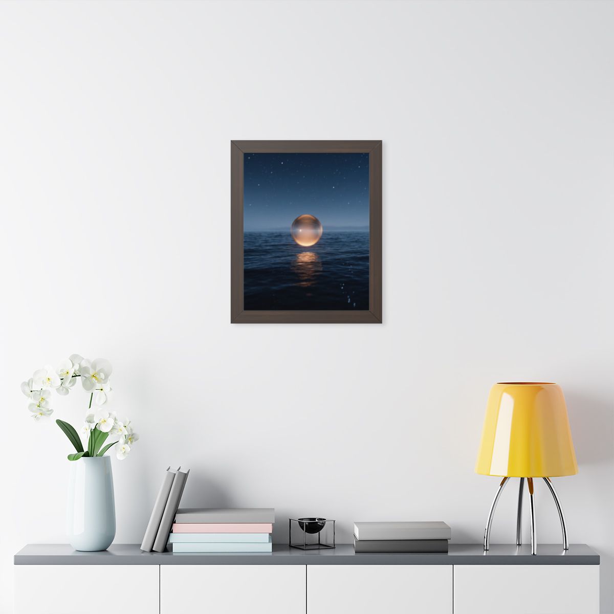 Framed Vertical Poster - Glowing Ocean Horizon — Walnut... |...