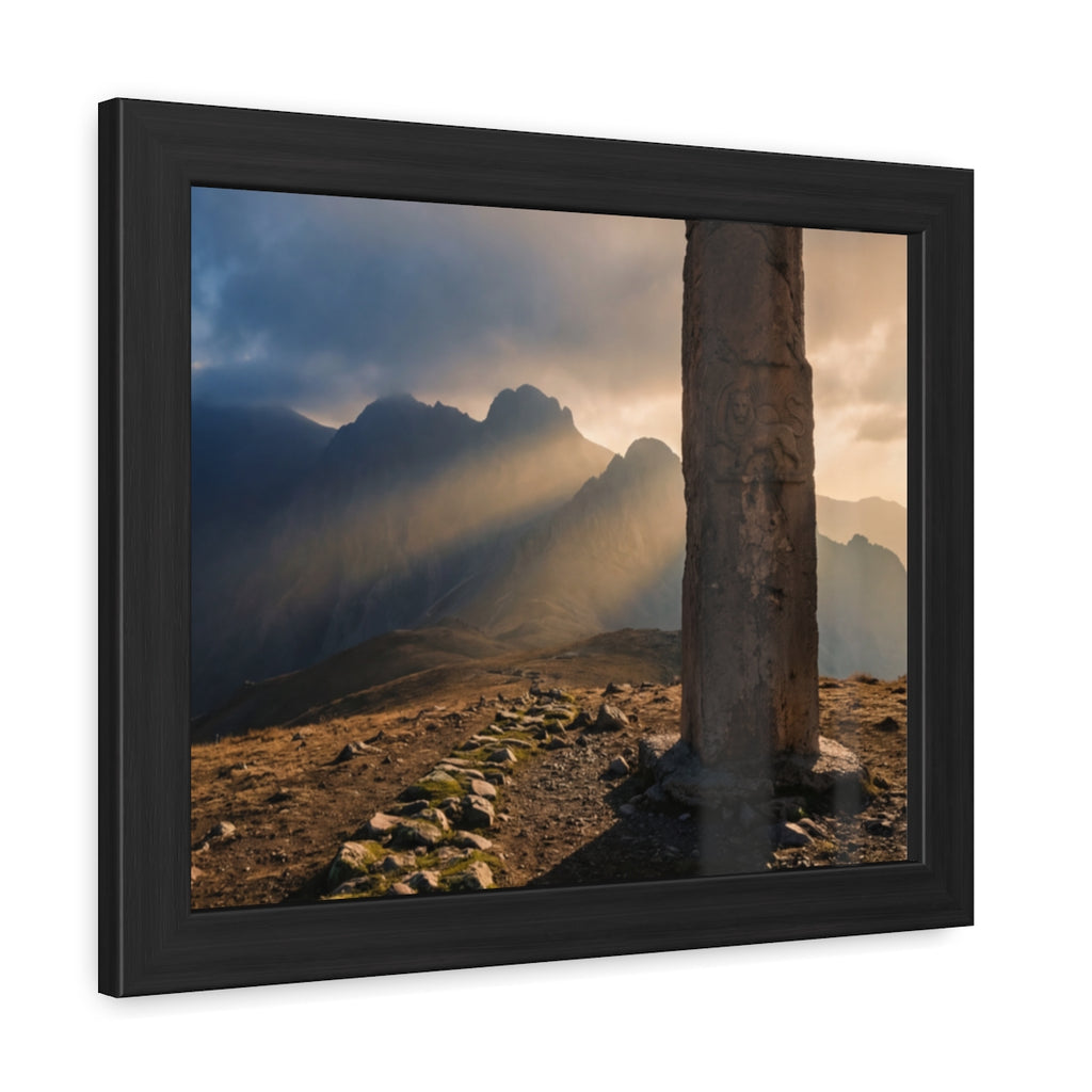 Framed Poster - Ancient Lion & Sun — Landscape