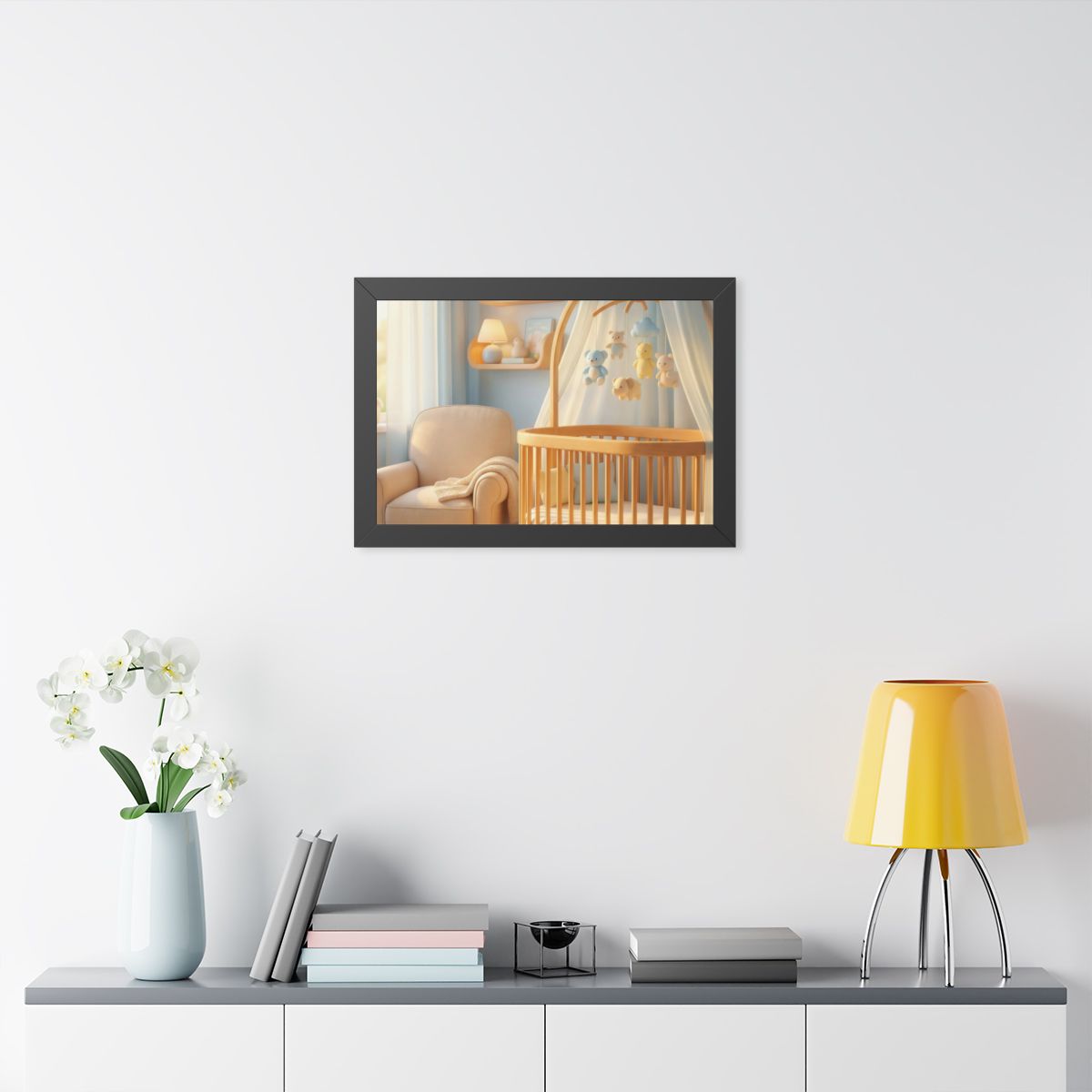 Framed Horizontal Poster - Dreamy Serene Nursery Art — Black...