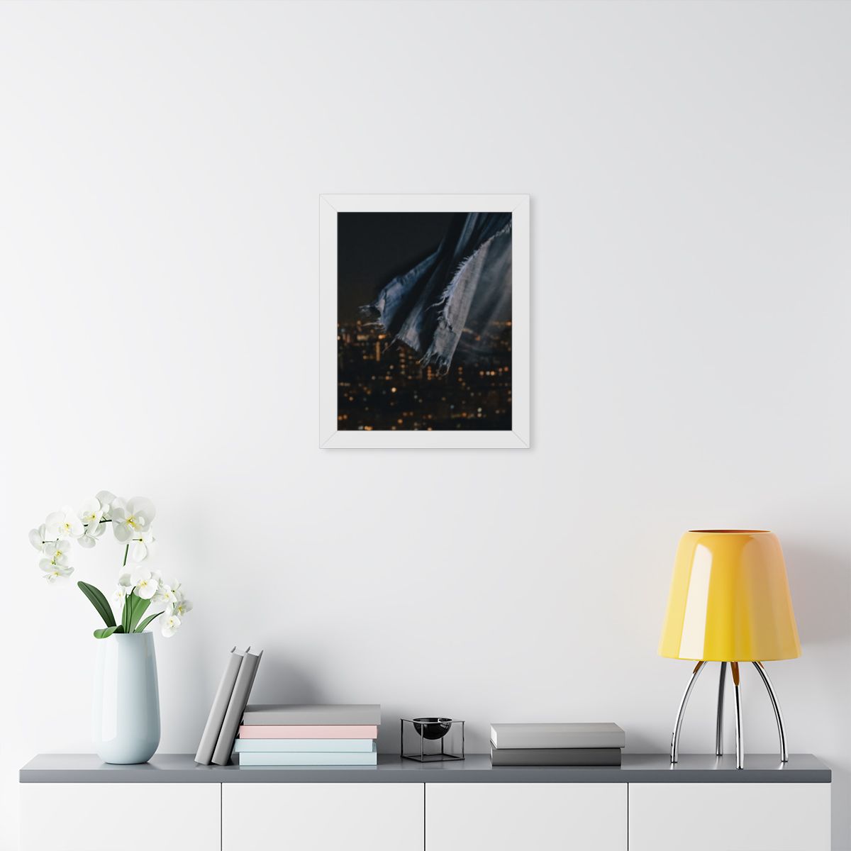 Framed Vertical Poster - City Lights Nocturne — White... |...