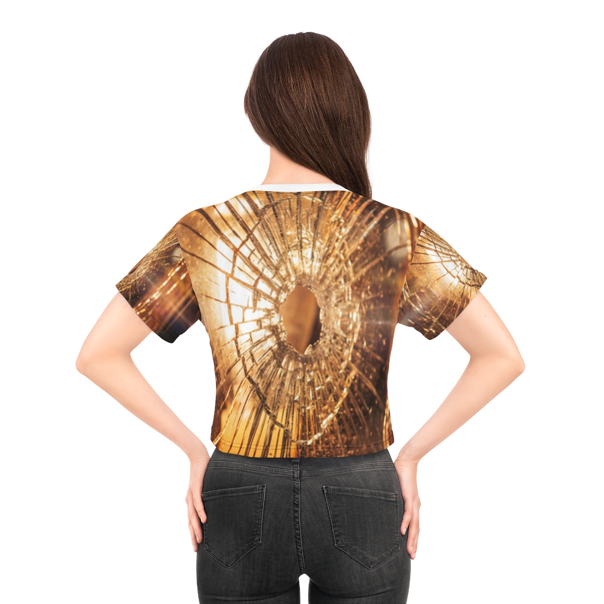 Crop Tee - Shattered Amber Glass Art | Echovira Gallery