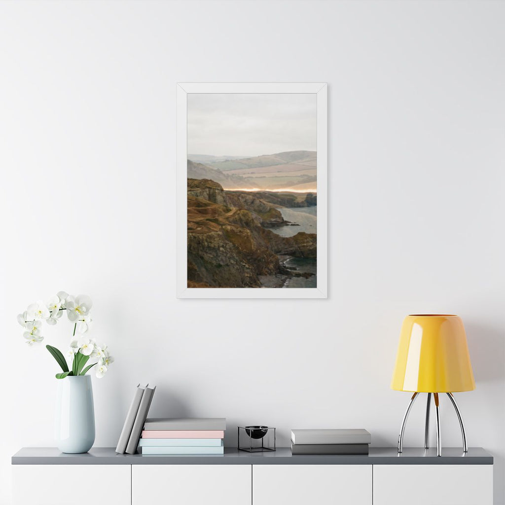 Framed Vertical Poster - Moody Coastal Cliffs Horizon Art —...