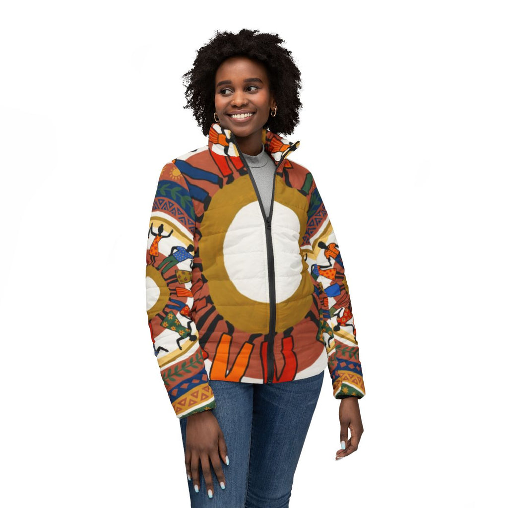 Women's Puffer Jacket - Unity Mandala Folk Art | Echovira...