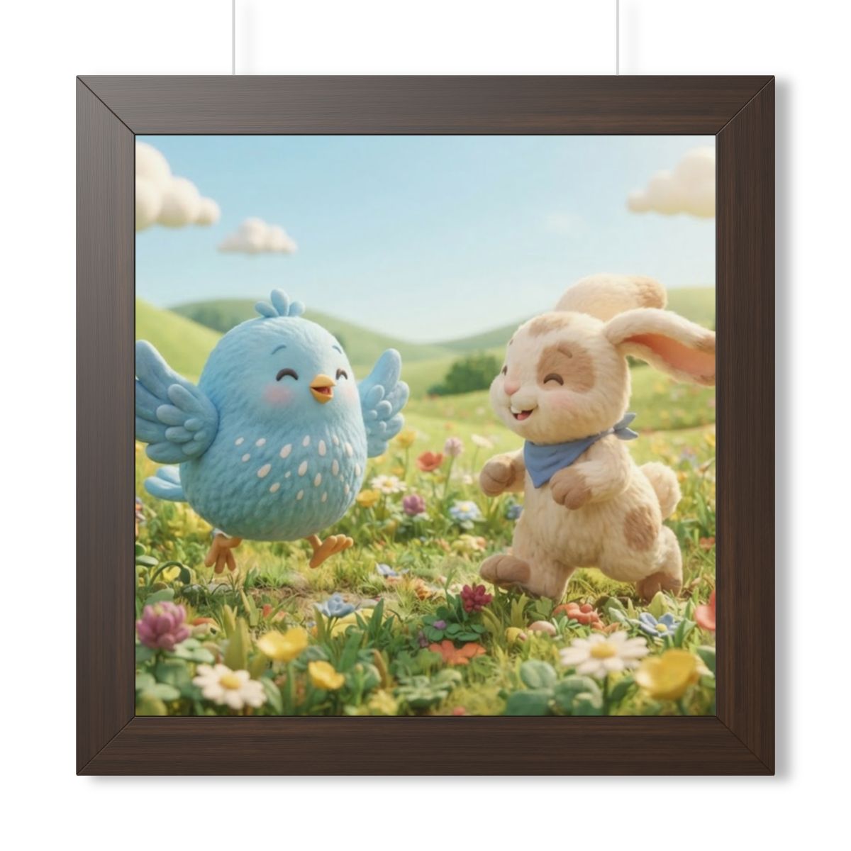 Framed Vertical Poster - Meadow Friends View — Walnut... |...