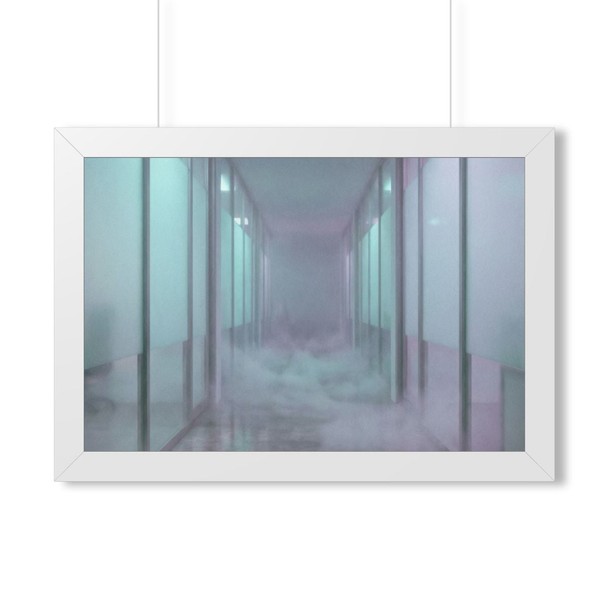 Framed Horizontal Poster - Liminal Corridor Fog Art Print —...