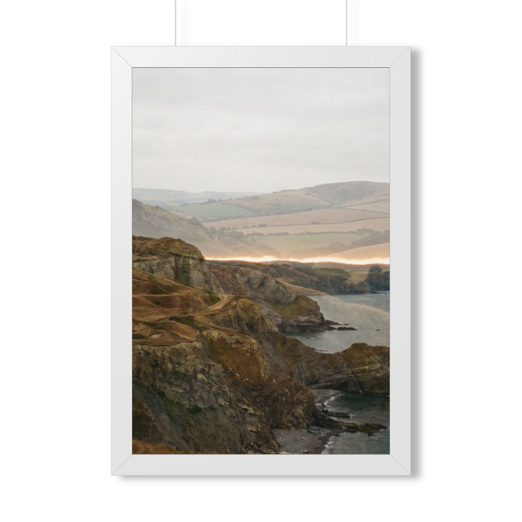 Framed Vertical Poster - Moody Coastal Cliffs Horizon Art —...