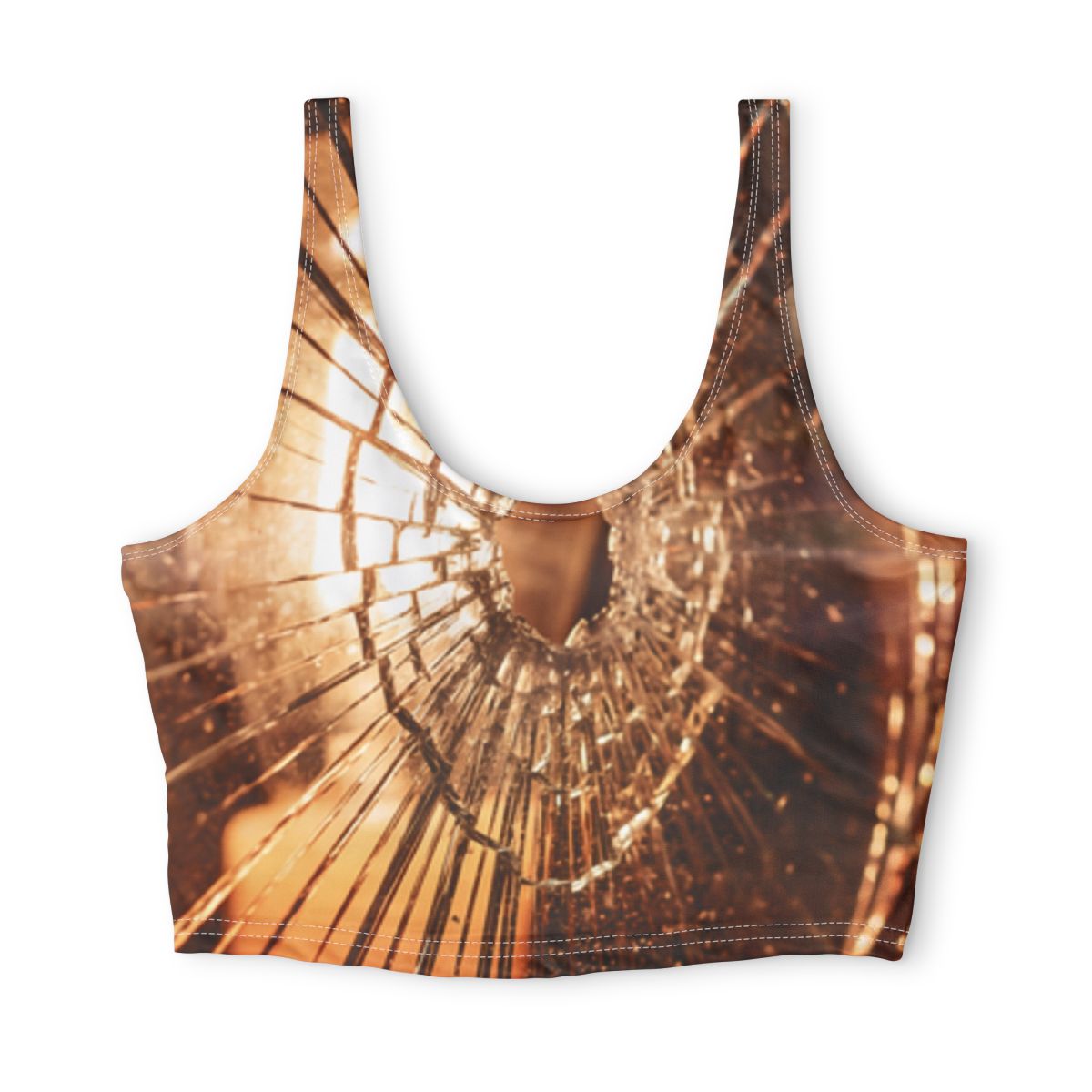 Polyester Sports Bra - Golden Fractures Shattered Glass Art...
