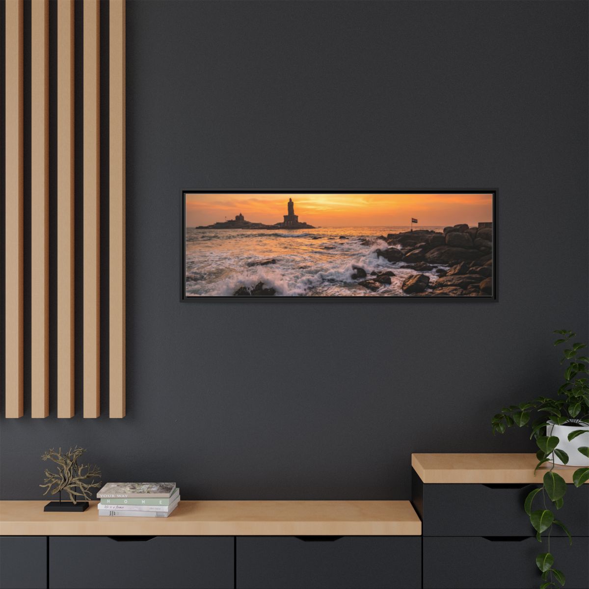 Framed Canvas - Golden Coast Dawn — Black / 1.25"