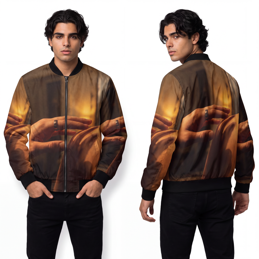 Men's Bomber Jacket - Shadowed Whispers Glow