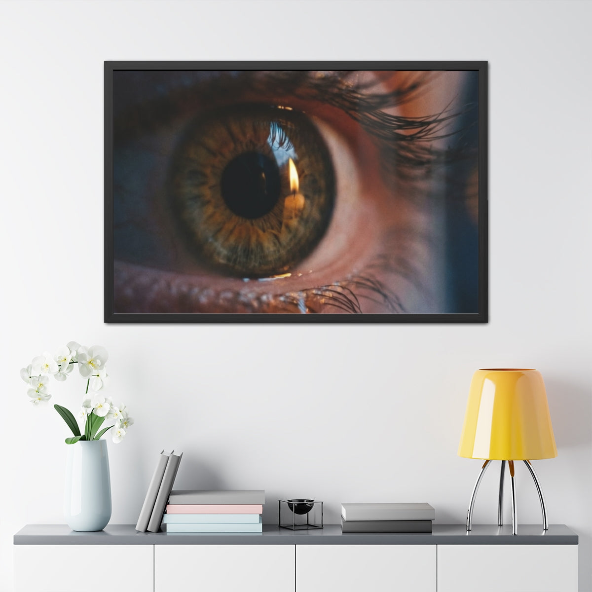 Framed Posters - Amber Iris Reflection Fine Art Print (10×8, 12×8, 11×9, 14×11, 17×11, 16×12, 18×12, 20×16, 24×16, 24×18, 30×20, 32×24, 36×24, 40×26 & 48×32)