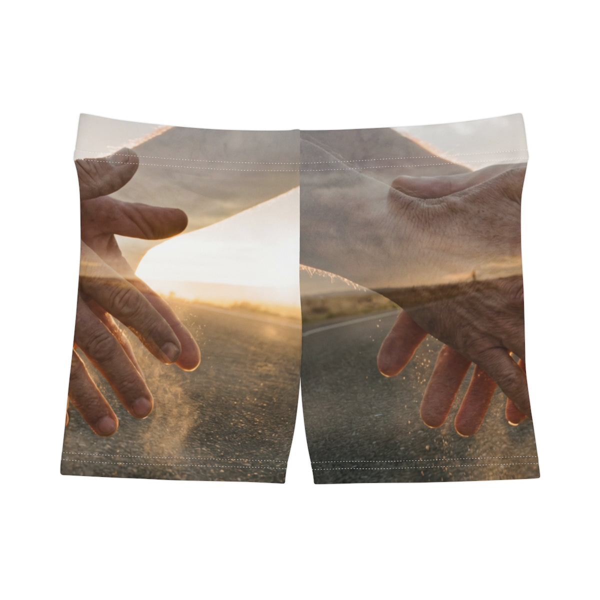 Women's Shorts with Golden Hour Hand Art