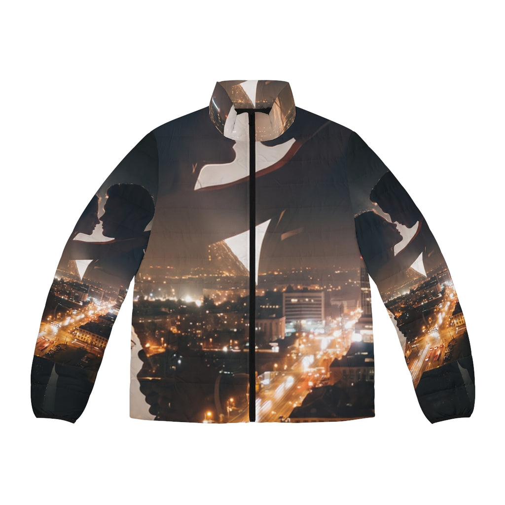 Men's Puffer Jacket - Midnight City Skyline | Echovira...
