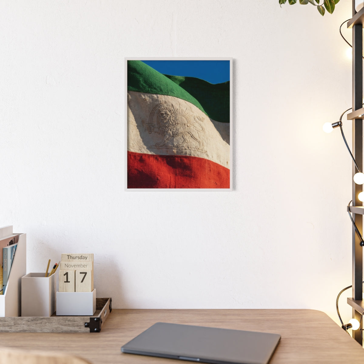 Wood Framed Poster - Lion & Sun