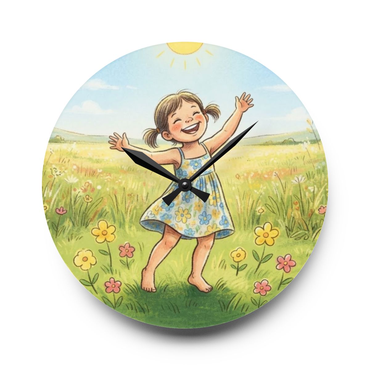 Acrylic Wall Clock - Sunlit Meadow Time | Echovira Gallery