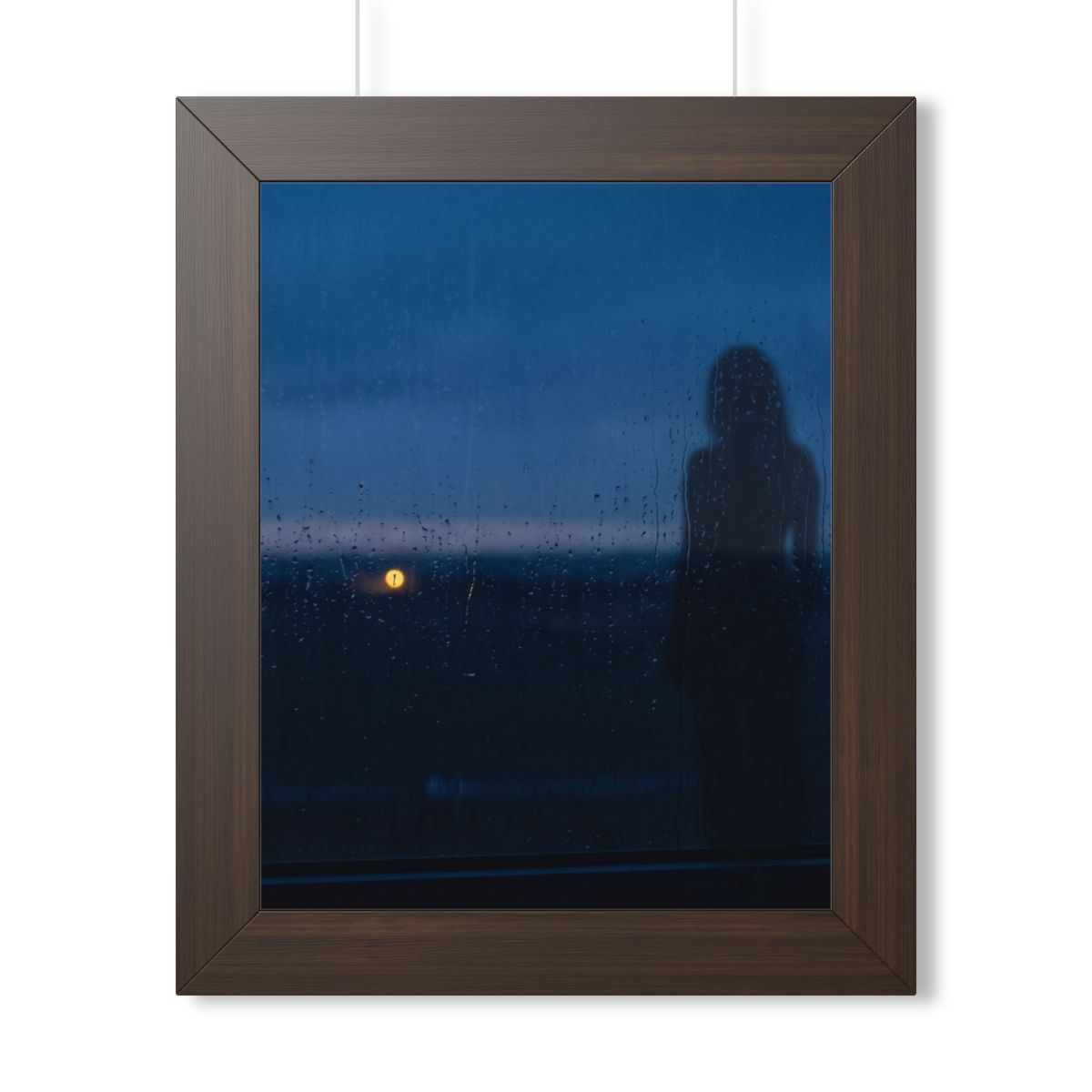 Framed Vertical Poster - Rainy Dusk Silhouette — Walnut... |...