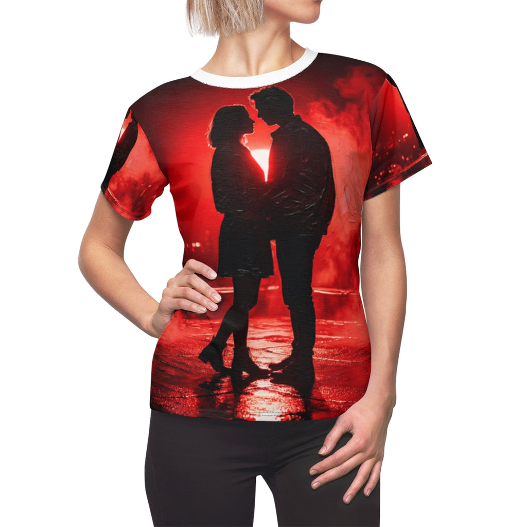 Women's Cut & Sew Tee - Crimson Midnight Rooftop Embrace Art...