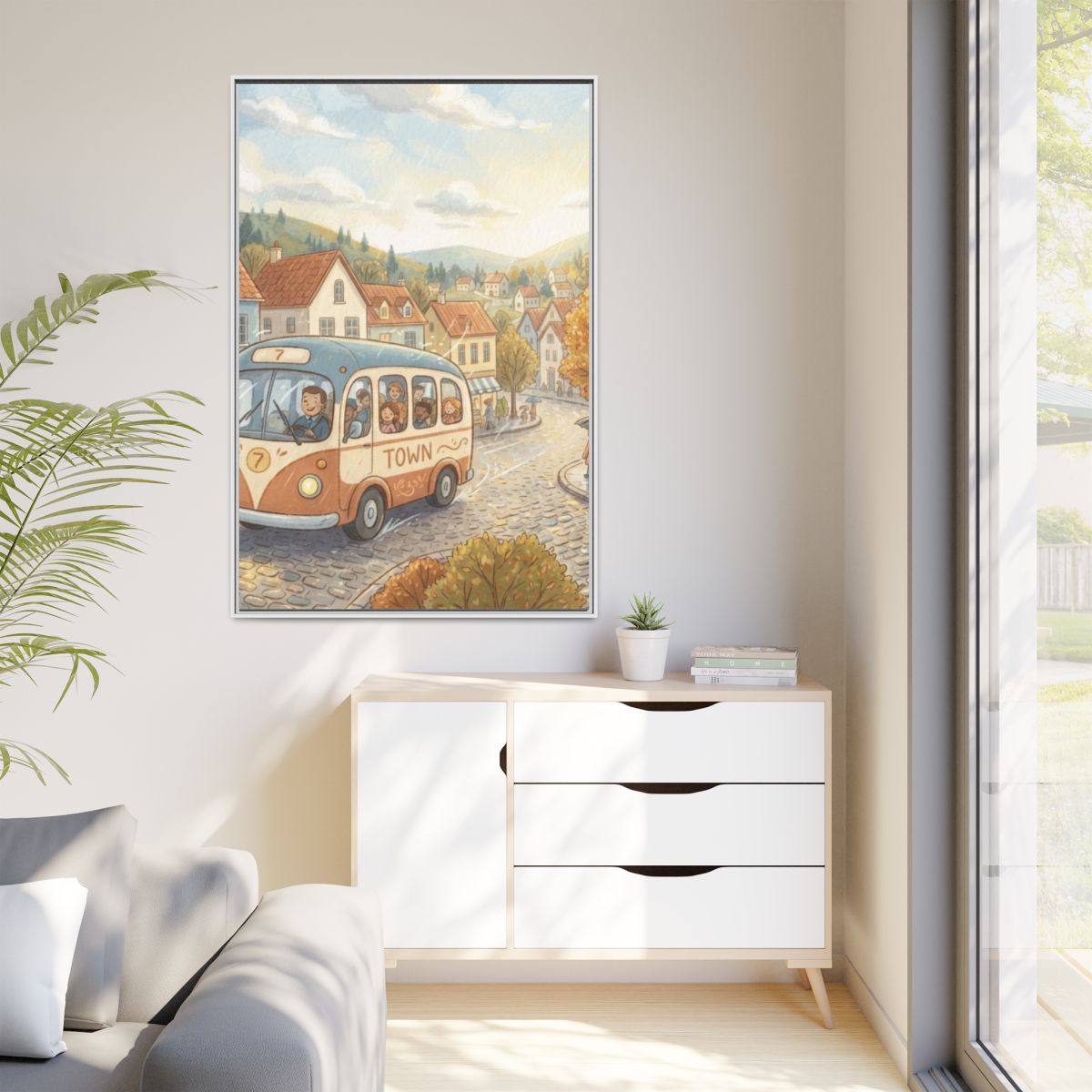 Matte Canvas Framed - Cozy Town Bus — White / 1.25" (8×10......