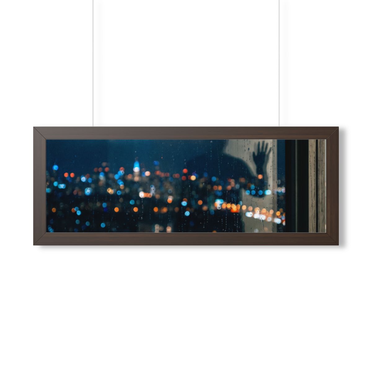Framed Horizontal Poster - Rainy City Solitude — Walnut... |...