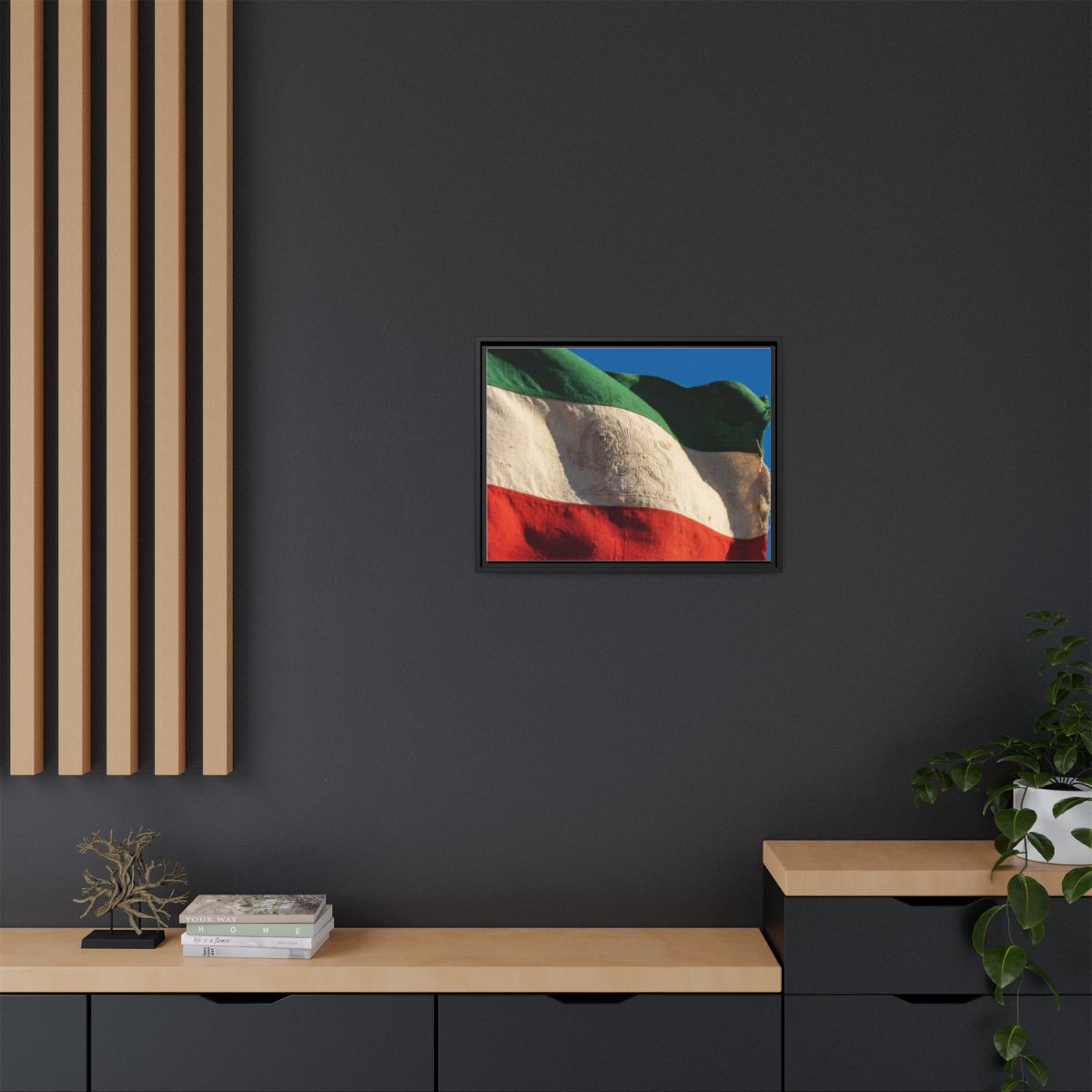 Framed Canvas Art - Distressed Flag — Black / 1.25"