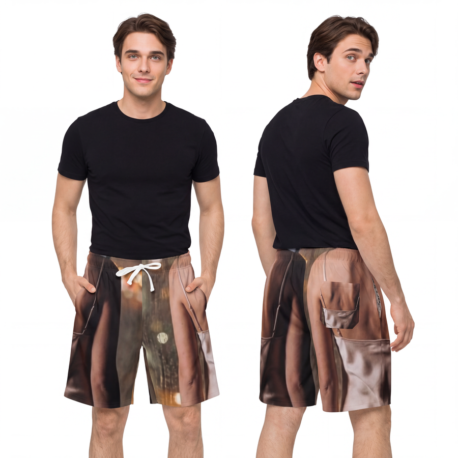 Men's Athletic Long Shorts - Rainscape Grid