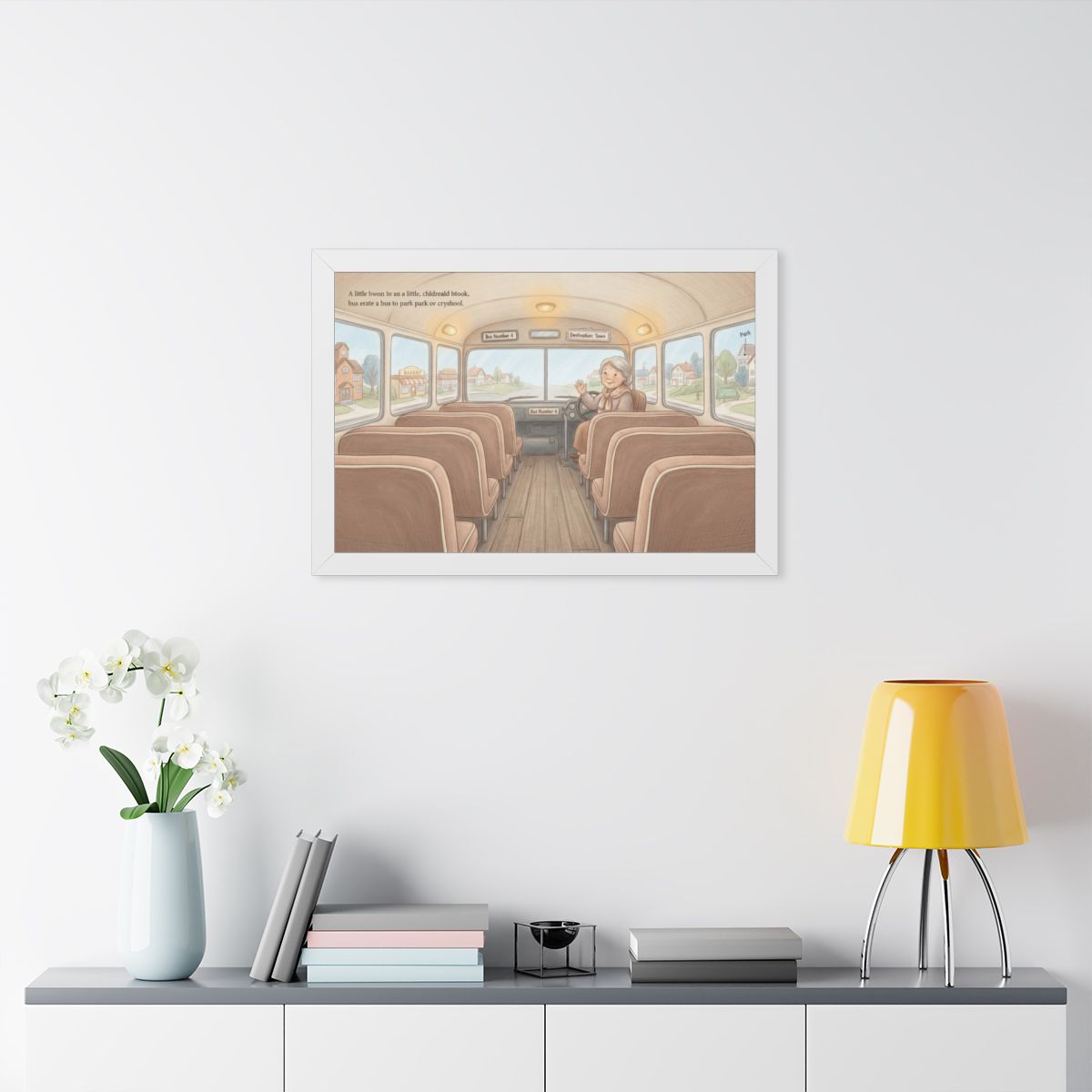 Framed Horizontal Poster - Storybook Bus Ride Whimsical Wall...