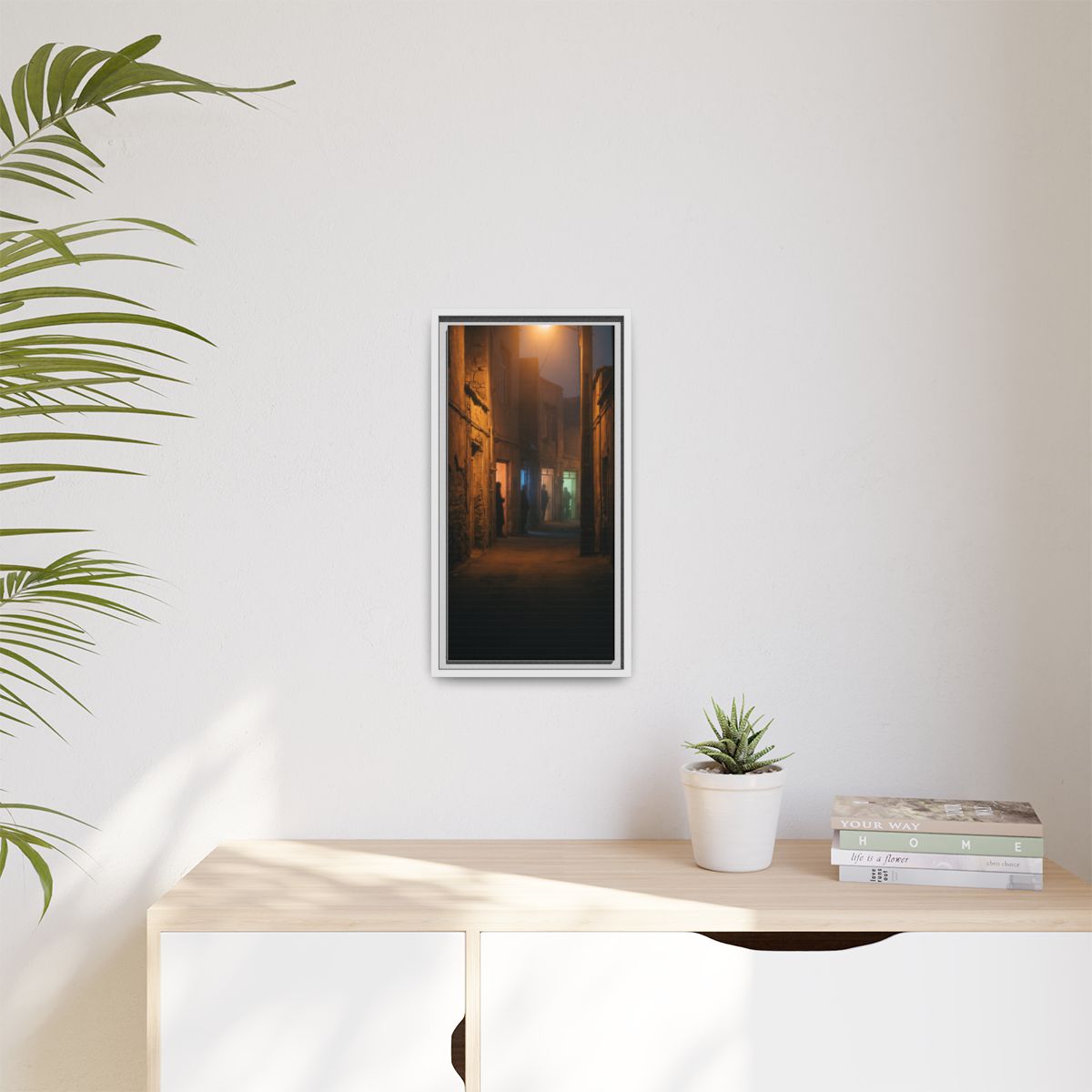 Matte Canvas, Framed - Shadowed Alleyway Mystery Art Print...