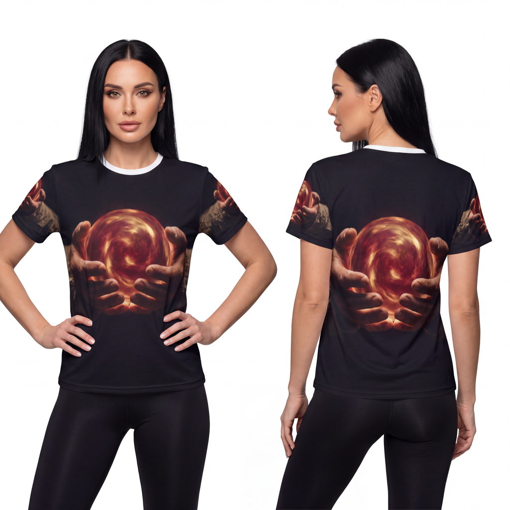 Unisex Cut & Sew Tee - Mystic Fire Orb | Echovira Gallery