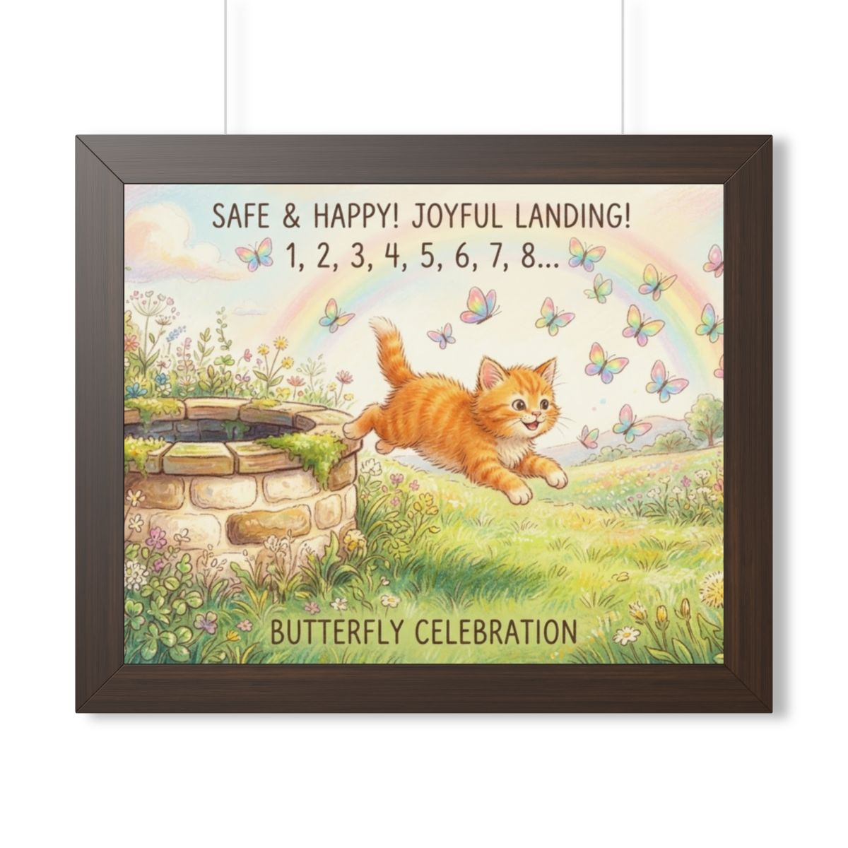 Framed Horizontal Poster - Joyful Kitten Meadow — Walnut......