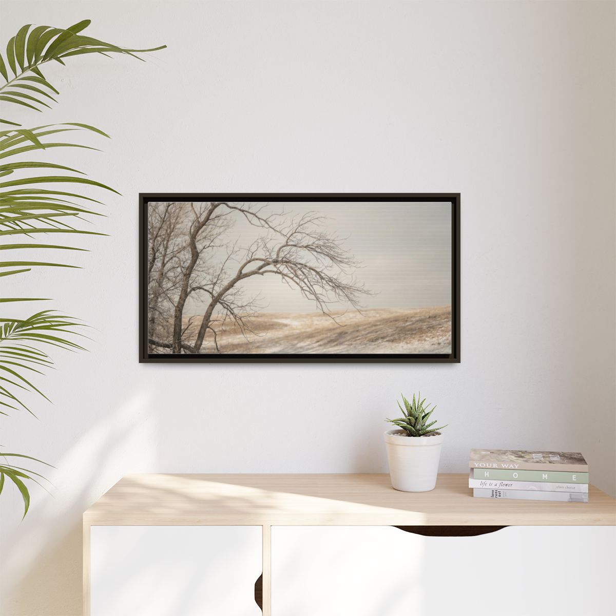 Framed Canvas Art - Minimalist Winter — Espresso / 1.25"