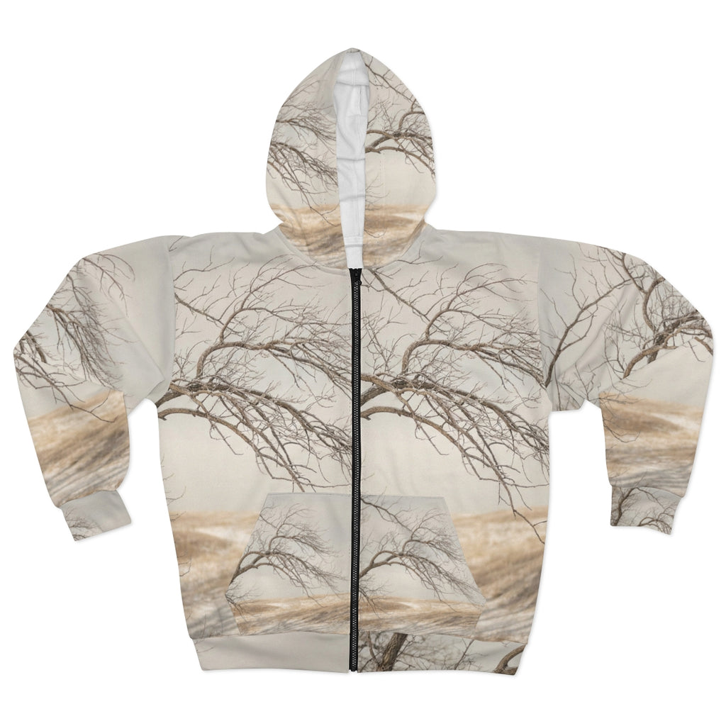 Men's Unisex Zip Hoodie - Silent Branches Winter Landscape...