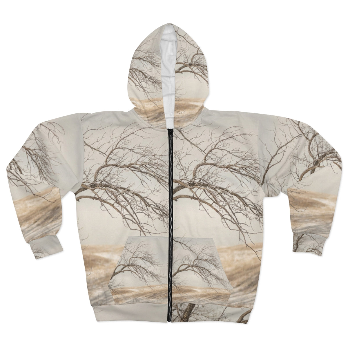 Men's Unisex Zip Hoodie - Silent Branches Winter Landscape...